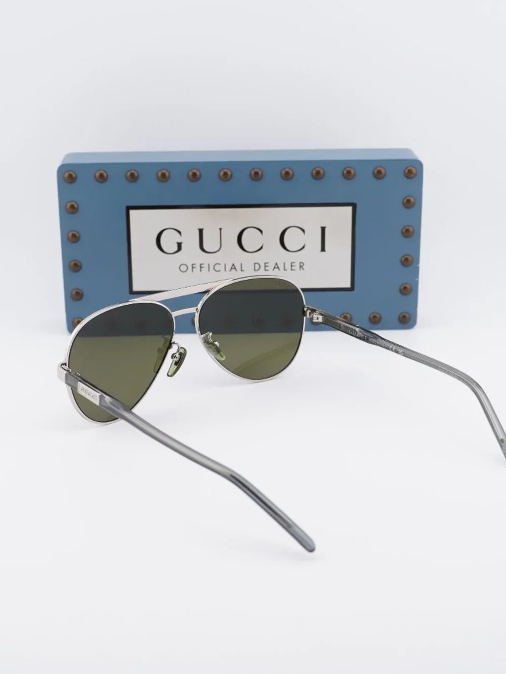 Gucci GG1163S 002 Aviator Sunglasses - Silver / Green